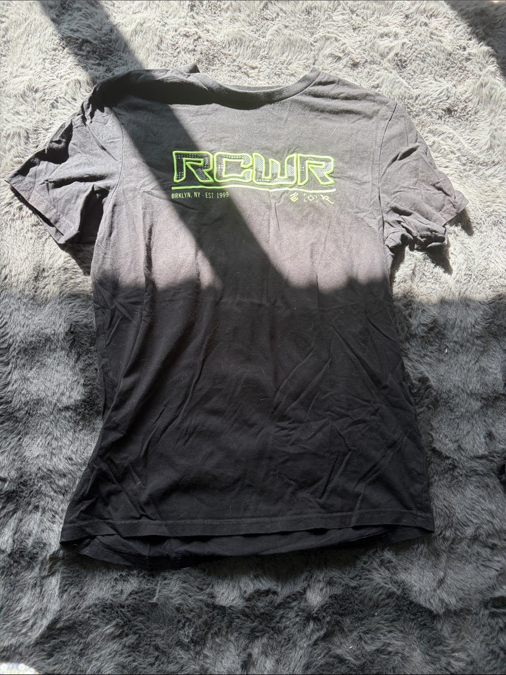 Black Graphic Crewneck T-Shirt with Neon Logo
